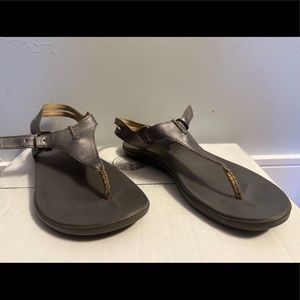 Olukai Eheu Slingback Thong Sandals Pewter Charcoal Leather Women's Size 7